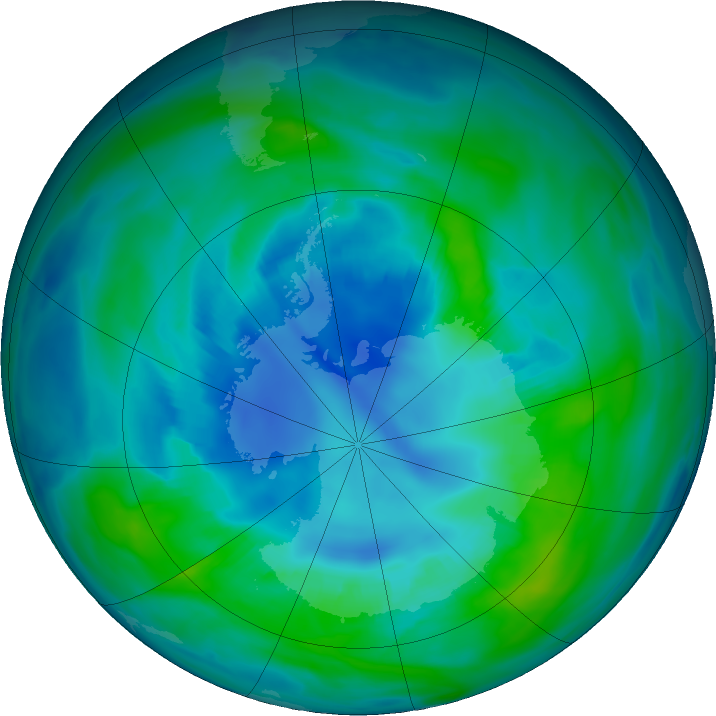 Antarctic ozone map for 22 April 2018
